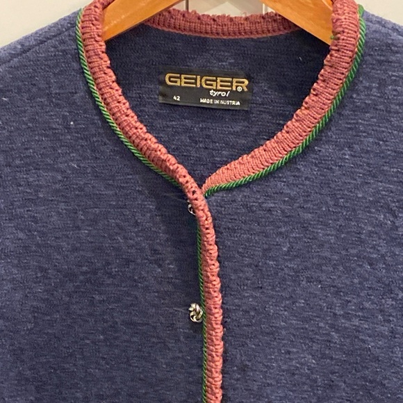 Geiger Tyrol Austria Boiled 100% Pure Wool Jacket  Cardigan Size 42 Accent Trim - Picture 2 of 6